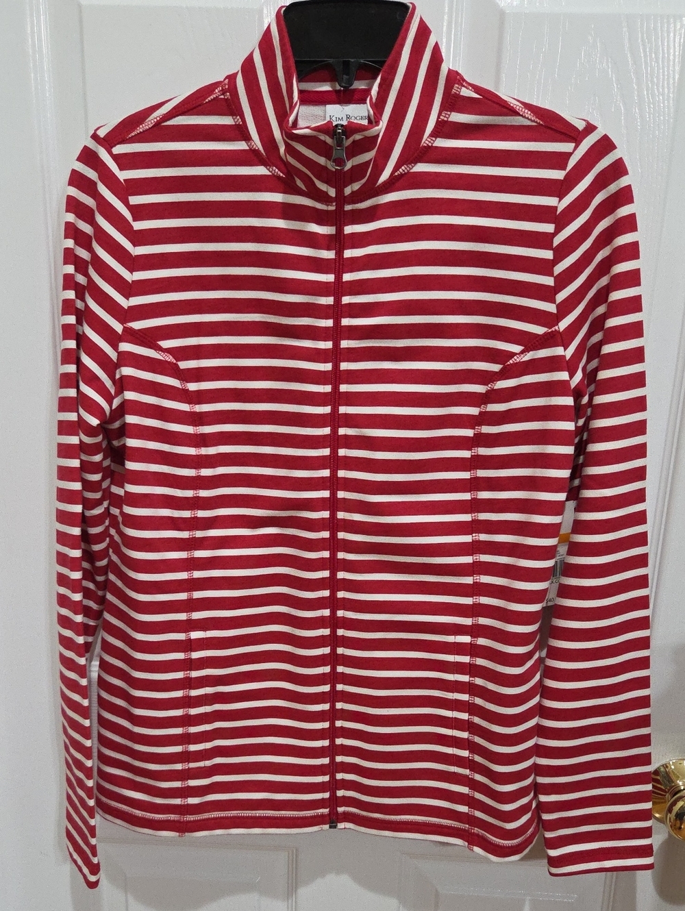 Kim Rogers Red & White Striped Zip-Front Bomber Jacket